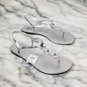 Fioni Silver thong sandals jeweled size 12 slip on